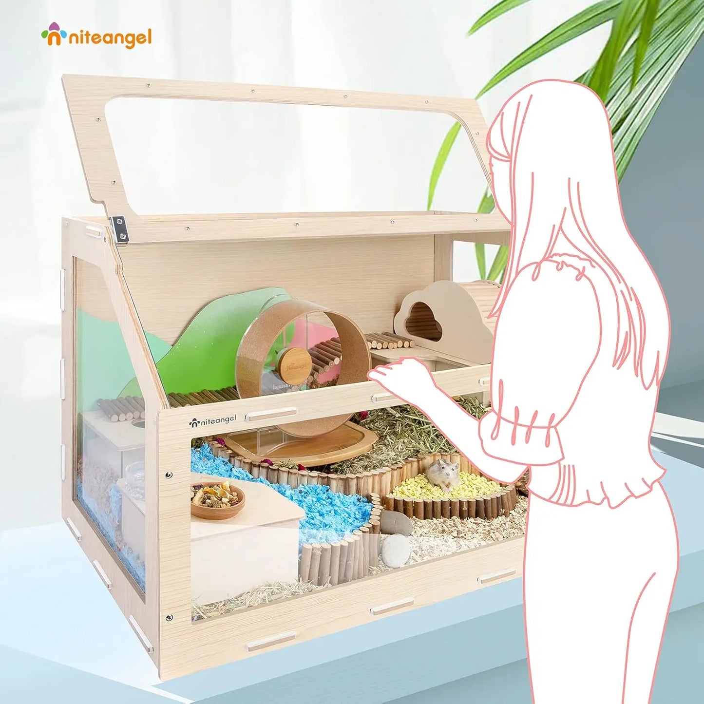 Hamster Cage W/Oblique Opening Cage Door - MDF Aspen Small Animal Cage for Syrian Dwarf Hamsters Degus Mice
