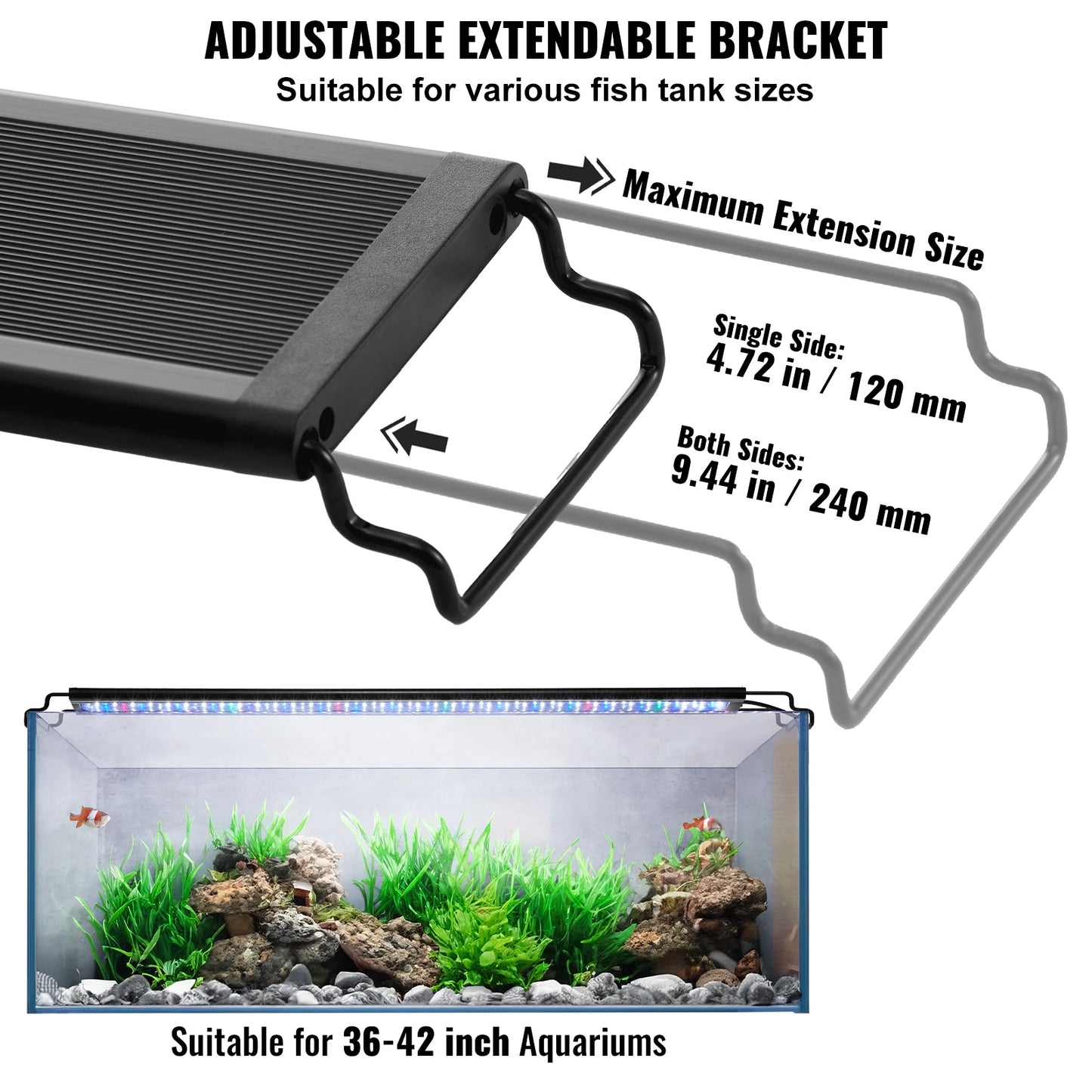 Full Spectrum Fish Tank Light with Natural Mode Adjustable Timer & 5-Level Brightness with Extendable Brackets