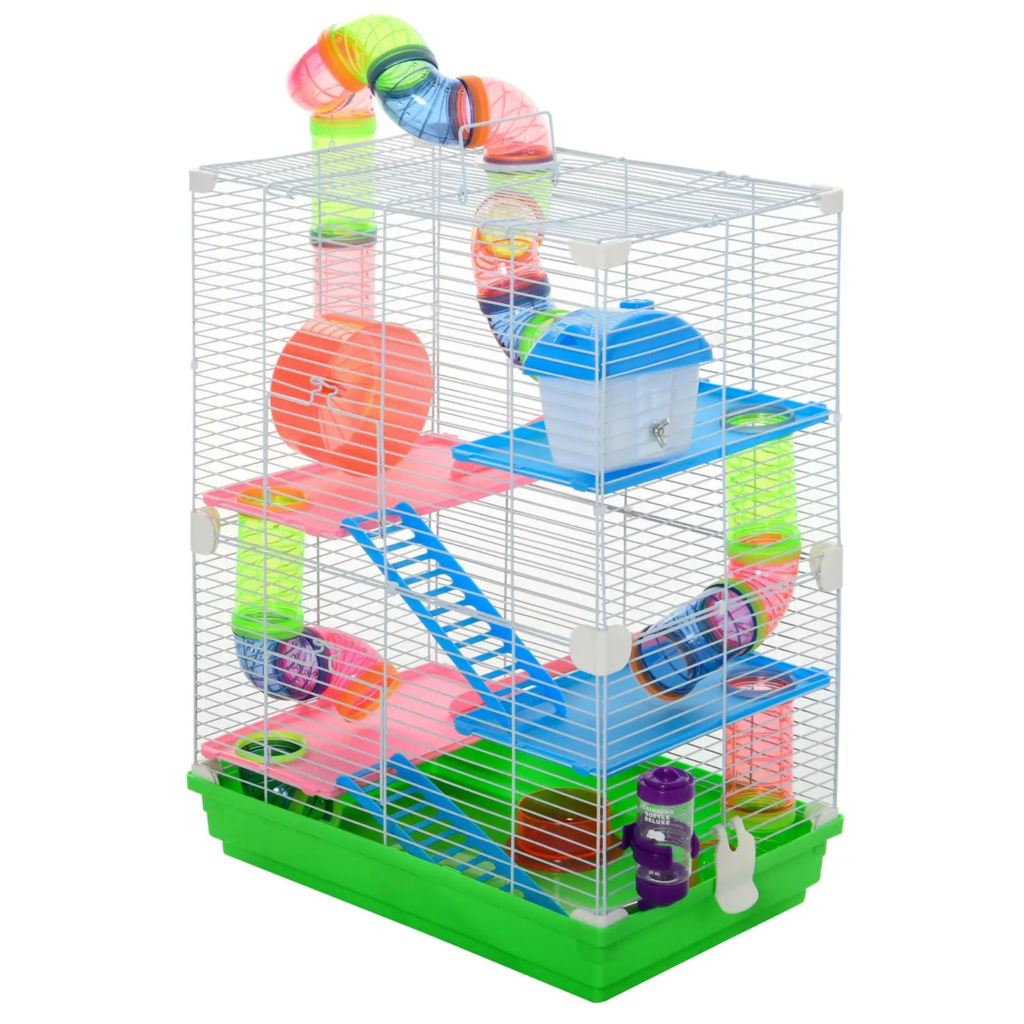 Hamster Habitat Rat Gerbil Cage with Portable Carry Handle, Water Bottle, Wheel