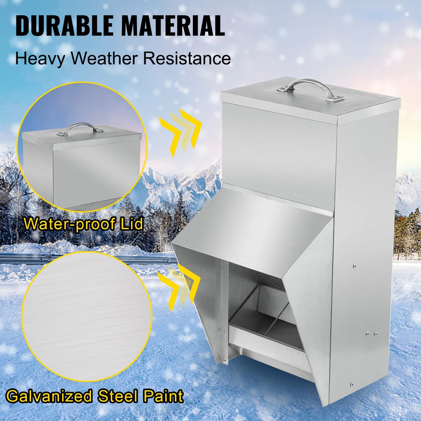 VEVOR Sturdy Galvanized Steel Poultry Feeder Premium Chicken Feeder No Waste 11.5/25/30/50lbs Metal Feeder for Chickens and Quails