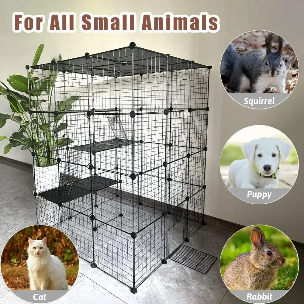 Spacious Indoor Pet Cage with DIY Playpen, 3 Platforms, Beds, Ladders, Detachable Metal Kennel