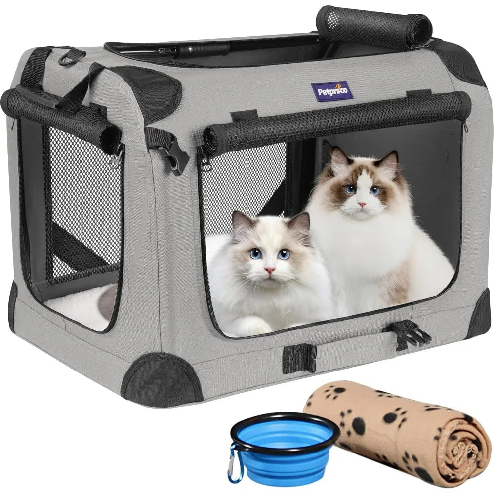 Large Cat Carrier for 2 Cats Small Medium Dogs, for Traveling with Warm Blanket Foldable Bowl and Washable Pad, Soft Pet Carrier