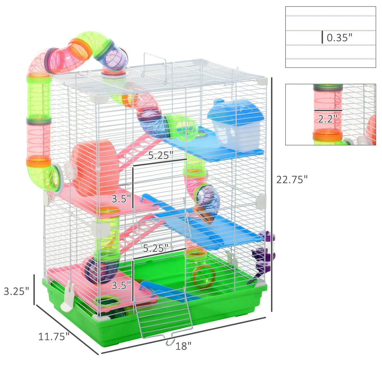 Hamster Habitat Rat Gerbil Cage with Portable Carry Handle, Water Bottle, Wheel