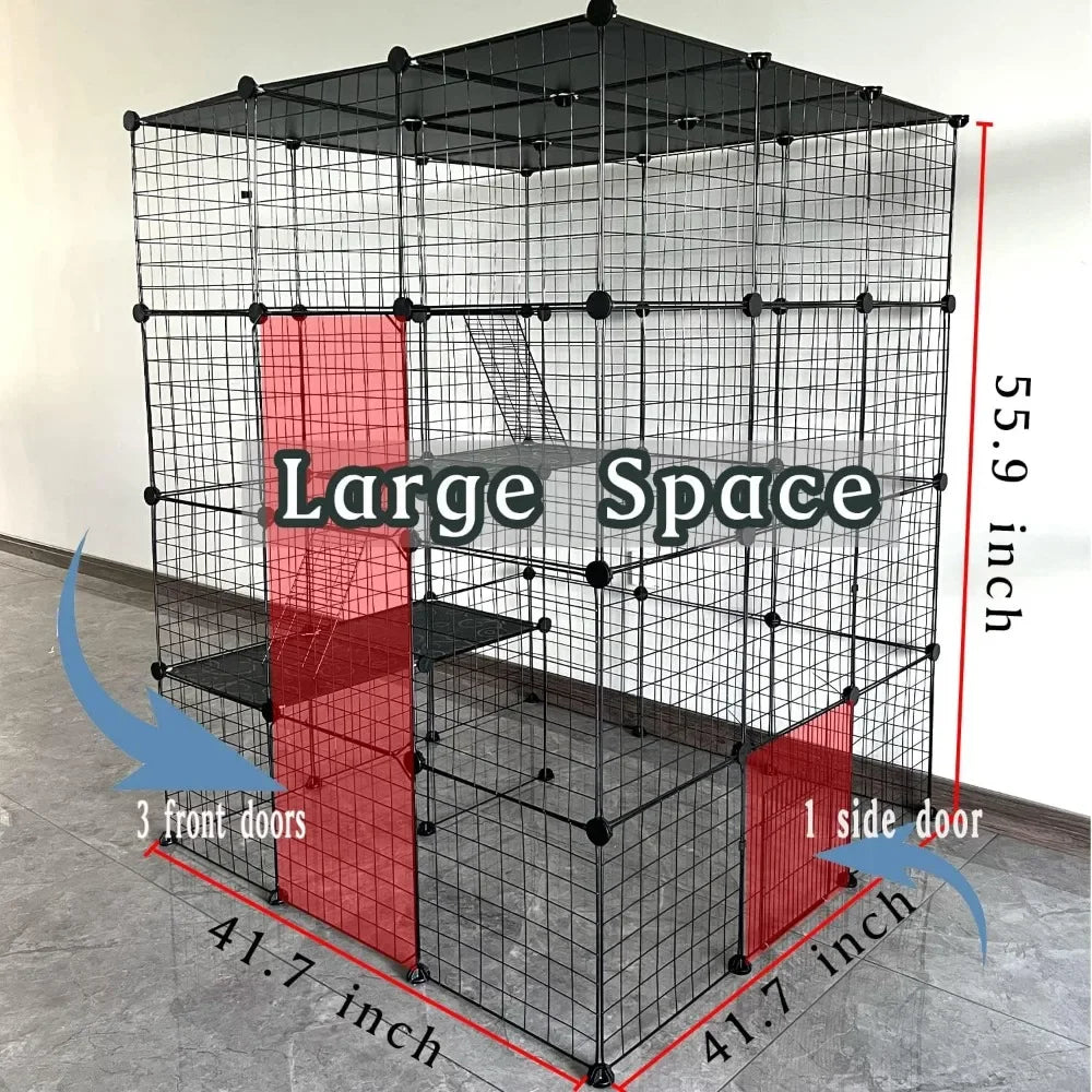 Spacious Indoor Pet Cage with DIY Playpen, 3 Platforms, Beds, Ladders, Detachable Metal Kennel