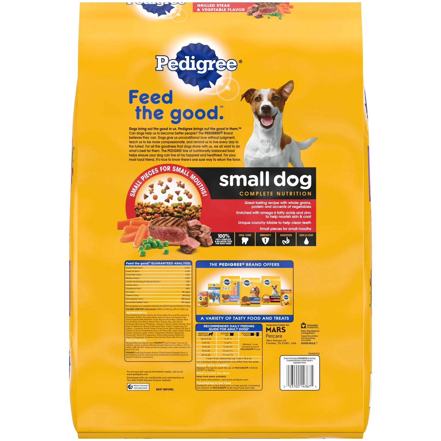PEDIGREE Complete Nutrition Grilled Steak and Vegetable Dry Dog Food for Small Adult Dog, 14 lb. Bag