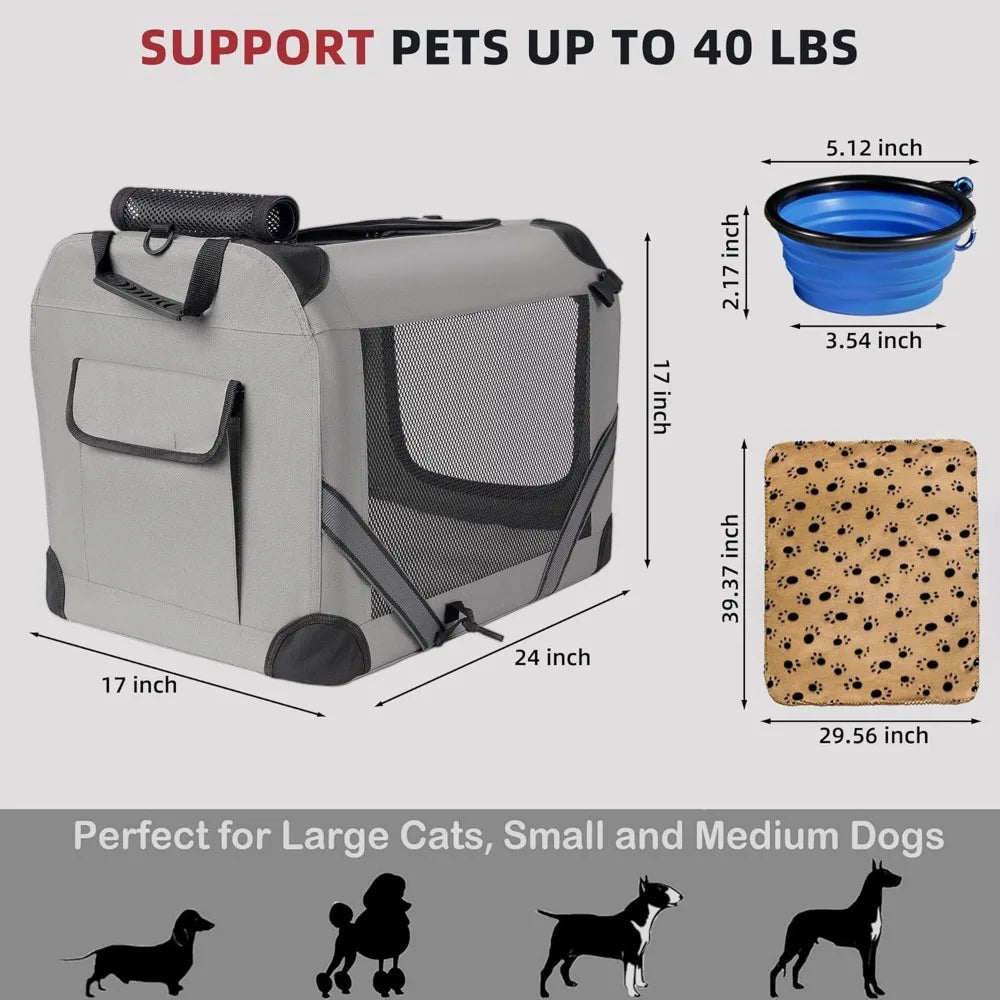 Large Cat Carrier for 2 Cats Small Medium Dogs, for Traveling with Warm Blanket Foldable Bowl and Washable Pad, Soft Pet Carrier