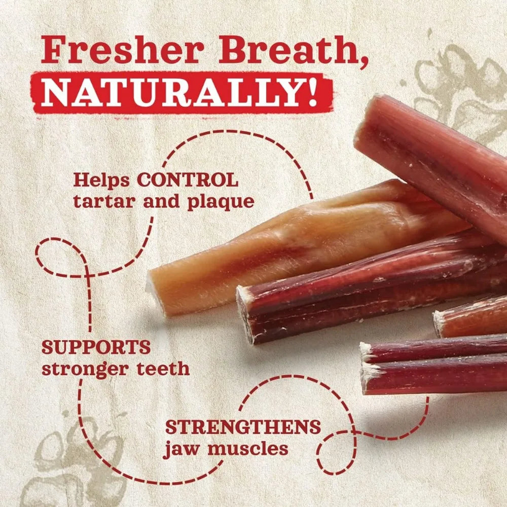 Odor-Free Bully Sticks (6 Inch, 25 Pack), 1.3 lb. Bag, Fully Digestible 100% Beef Pizzle Chews, Grass-Fed, Non-GMO, Grain-Free