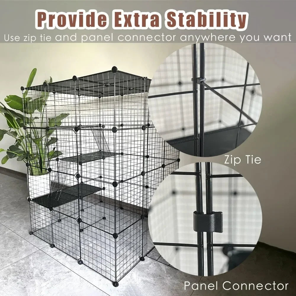Spacious Indoor Pet Cage with DIY Playpen, 3 Platforms, Beds, Ladders, Detachable Metal Kennel
