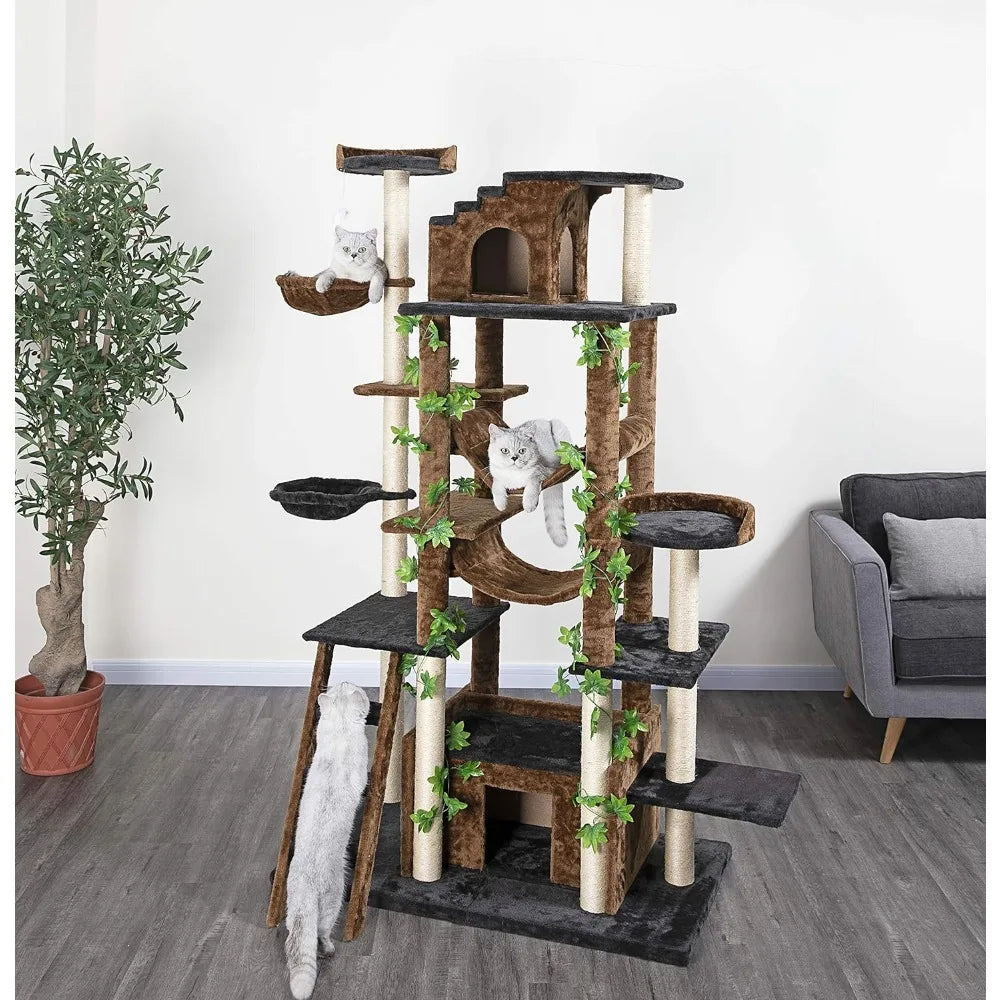 Cats Accessories Pets 77-Inch Cat Tree Scratcher for Cats Trees Brown/Black Pet Cats Accessories Pets Tower Supplies
