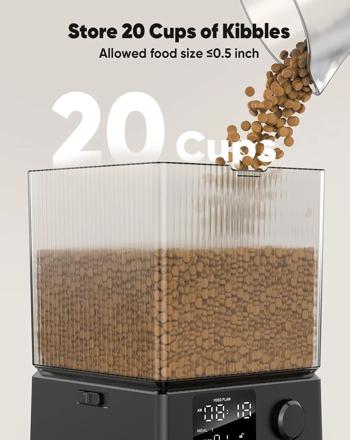 Automatic Cat Feeder for 2 Cats, 20 Cups/5L Automatic Cat Food Dispenser for Small Pets Indoor,