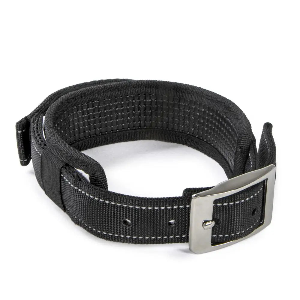 Dog Collar with Quick Grab Leash Handle Medium Black Padded Comfort Reflective Stitching Soft Nylon Pet Safety Restraint
