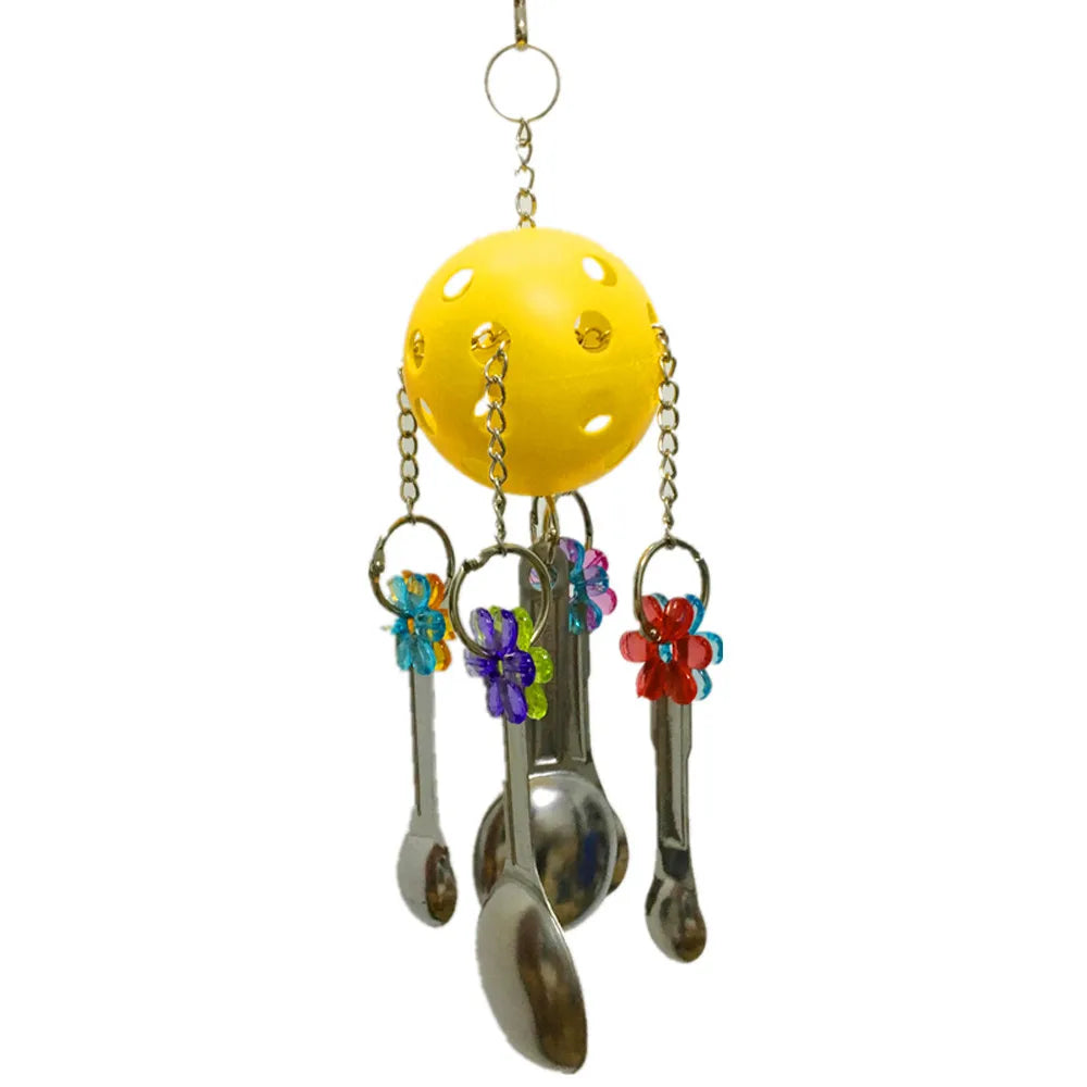 Pet Bird Toys For Parrots Swing Stainless Steel Spoons Bite Toy For Parakeet Cockatiel Bird Toys For Kids Pet Supplies New