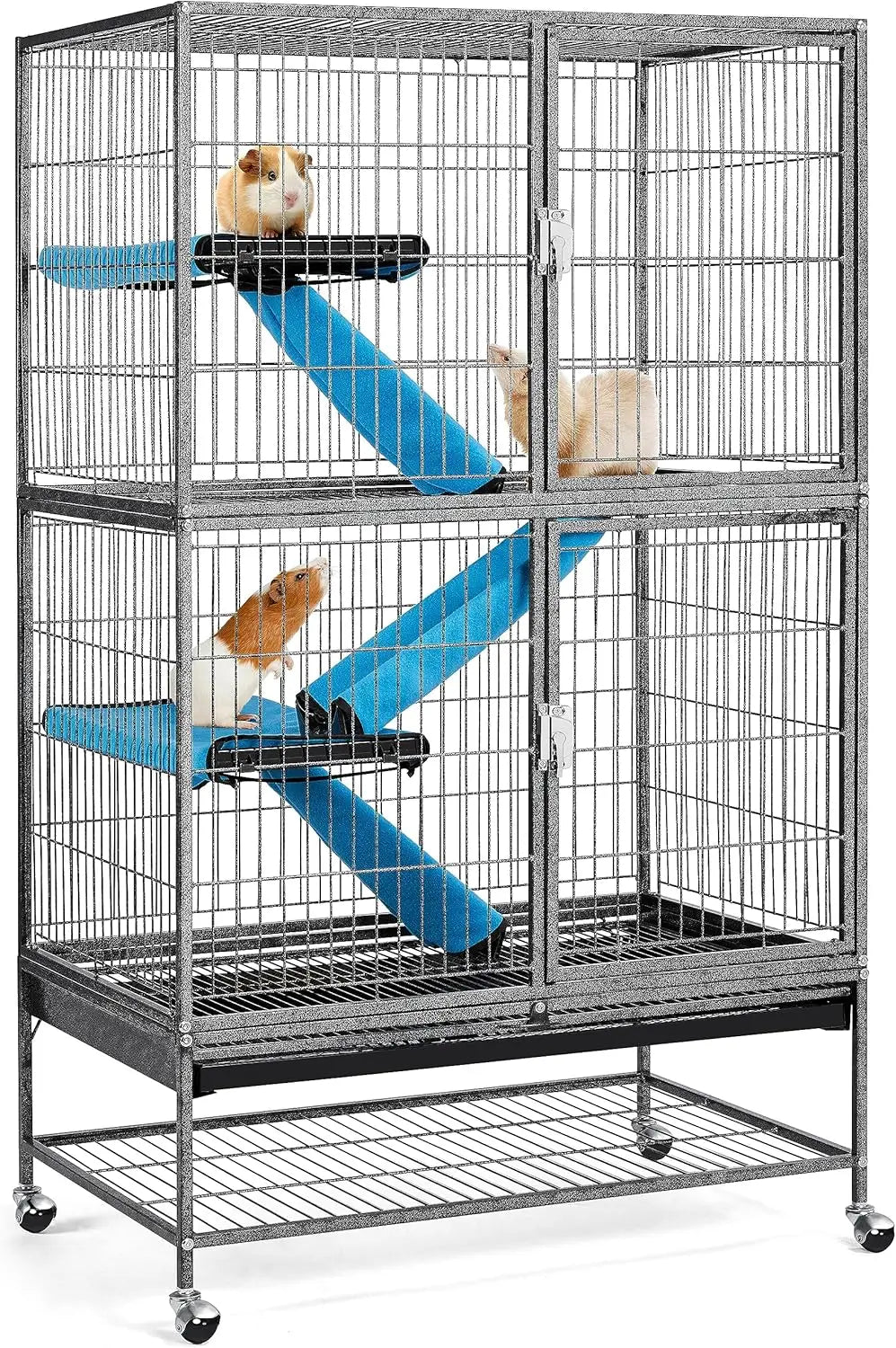 54'' Rolling Ferret Cage Large 4-Tiers Chinchilla Cage Small Animal Cage for Adult Rats/Guinea Pigs/Chinchilla/Sugar Glider