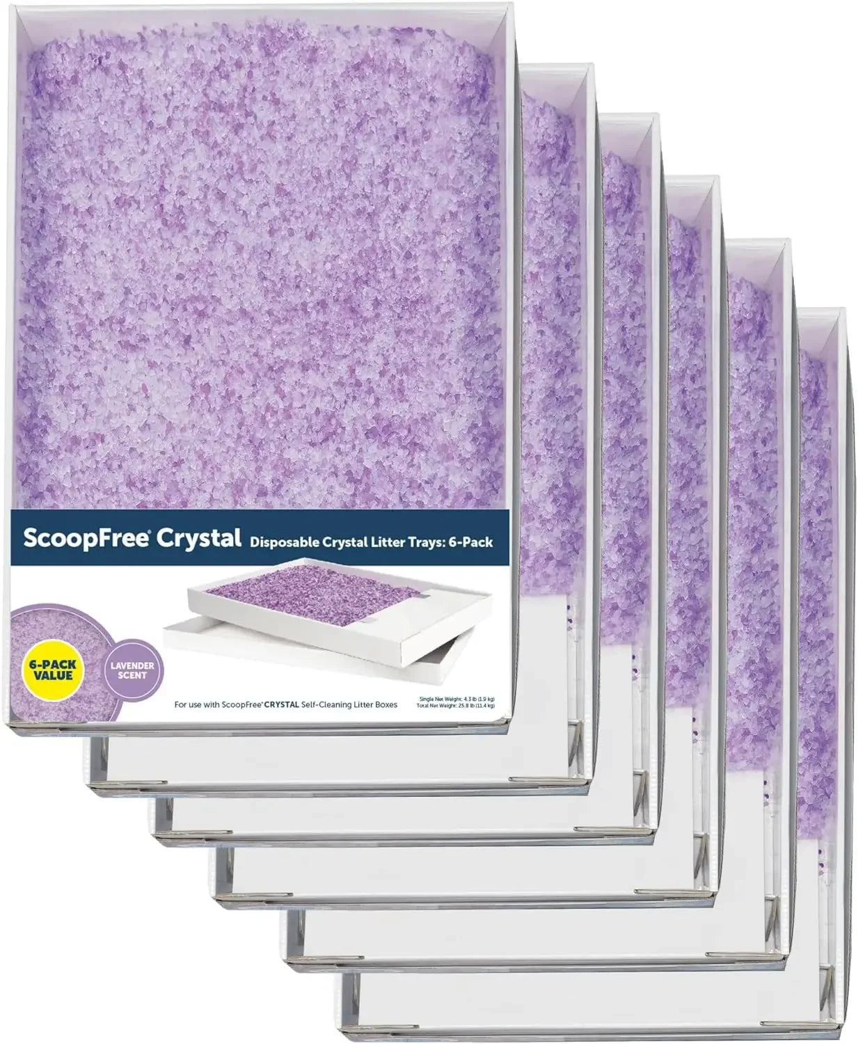 PetSafe ScoopFree Crystal Litter Tray Refills – Lavender Crystals, 6-Pack – Disposable Tray , Absorbs Odors