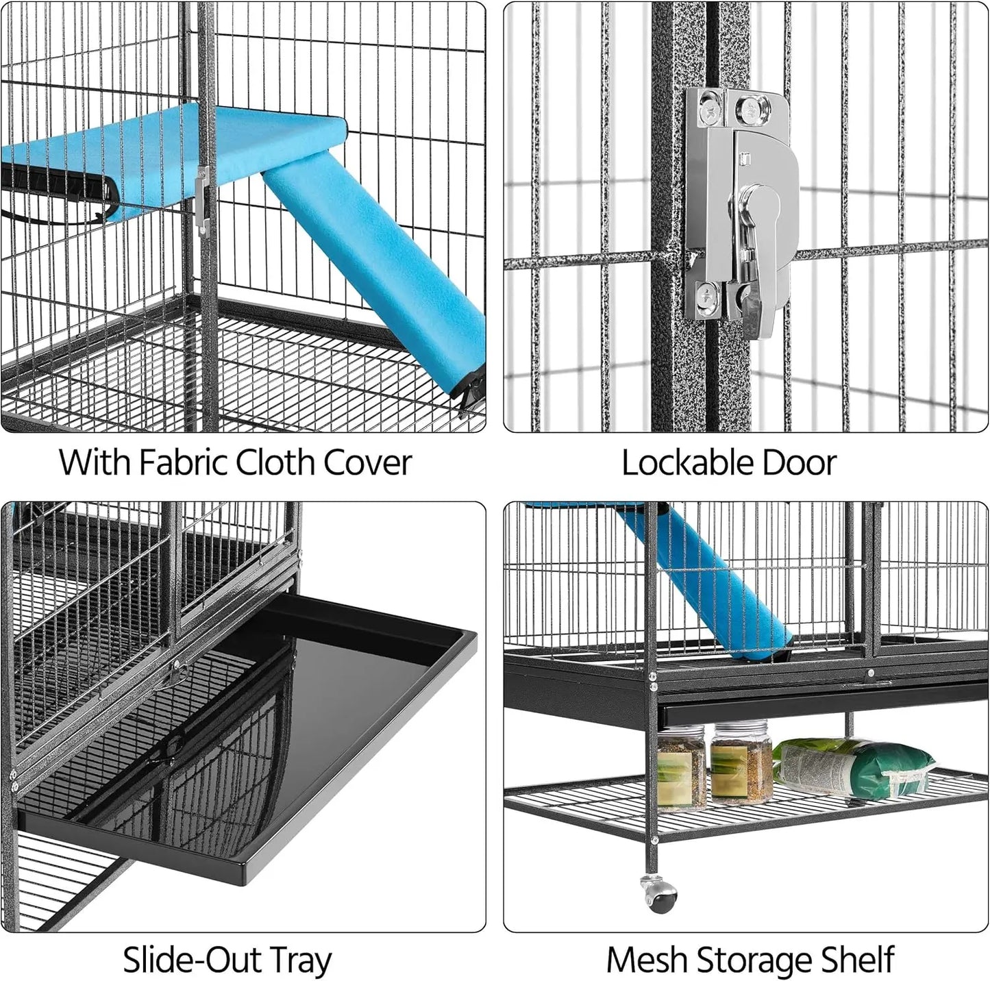 54'' Rolling Ferret Cage Large 4-Tiers Chinchilla Cage Small Animal Cage for Adult Rats/Guinea Pigs/Chinchilla/Sugar Glider