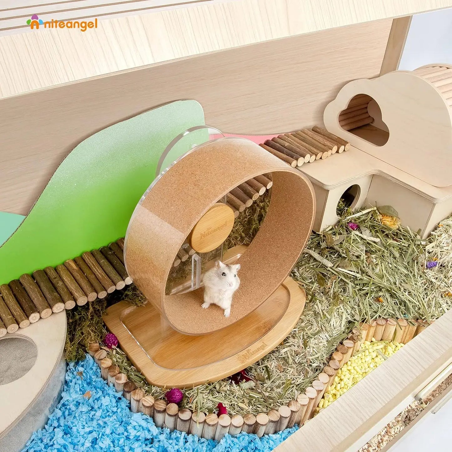 Hamster Cage W/Oblique Opening Cage Door - MDF Aspen Small Animal Cage for Syrian Dwarf Hamsters Degus Mice