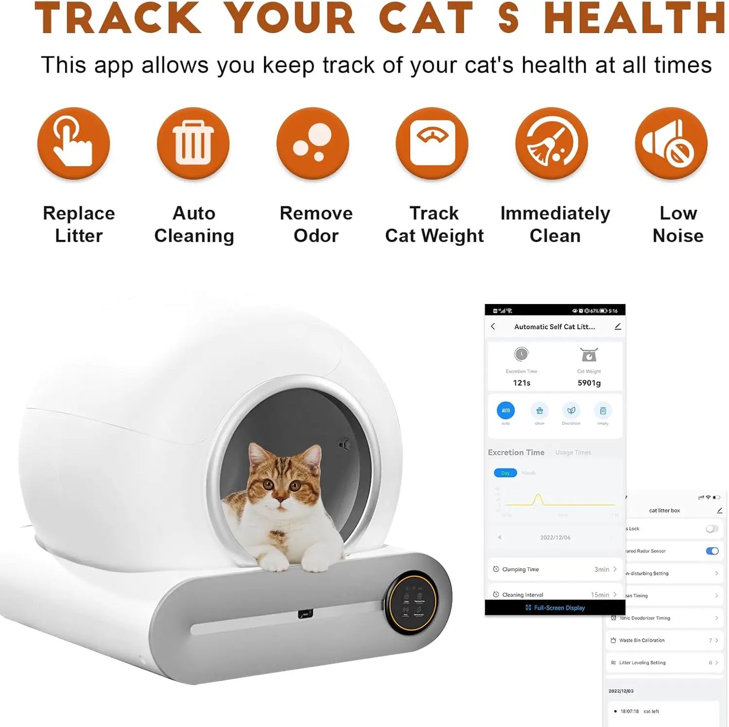 Cat Litter Box Self Cleaning Extra Large Capacity Cleaning Robot APP Control/Odor Removal