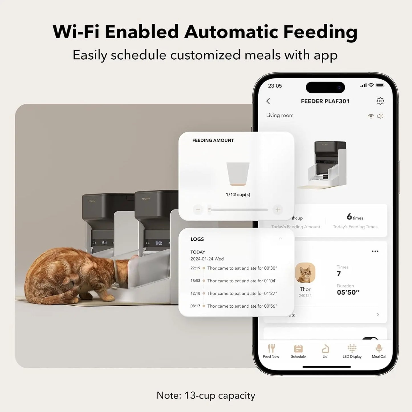 Upgraded RFID Automatic Cat Feeder 5G Wi-Fi Automatic Pet Feeder 3L Auto Cat Feeder App Control with Light Collar Tag Activated