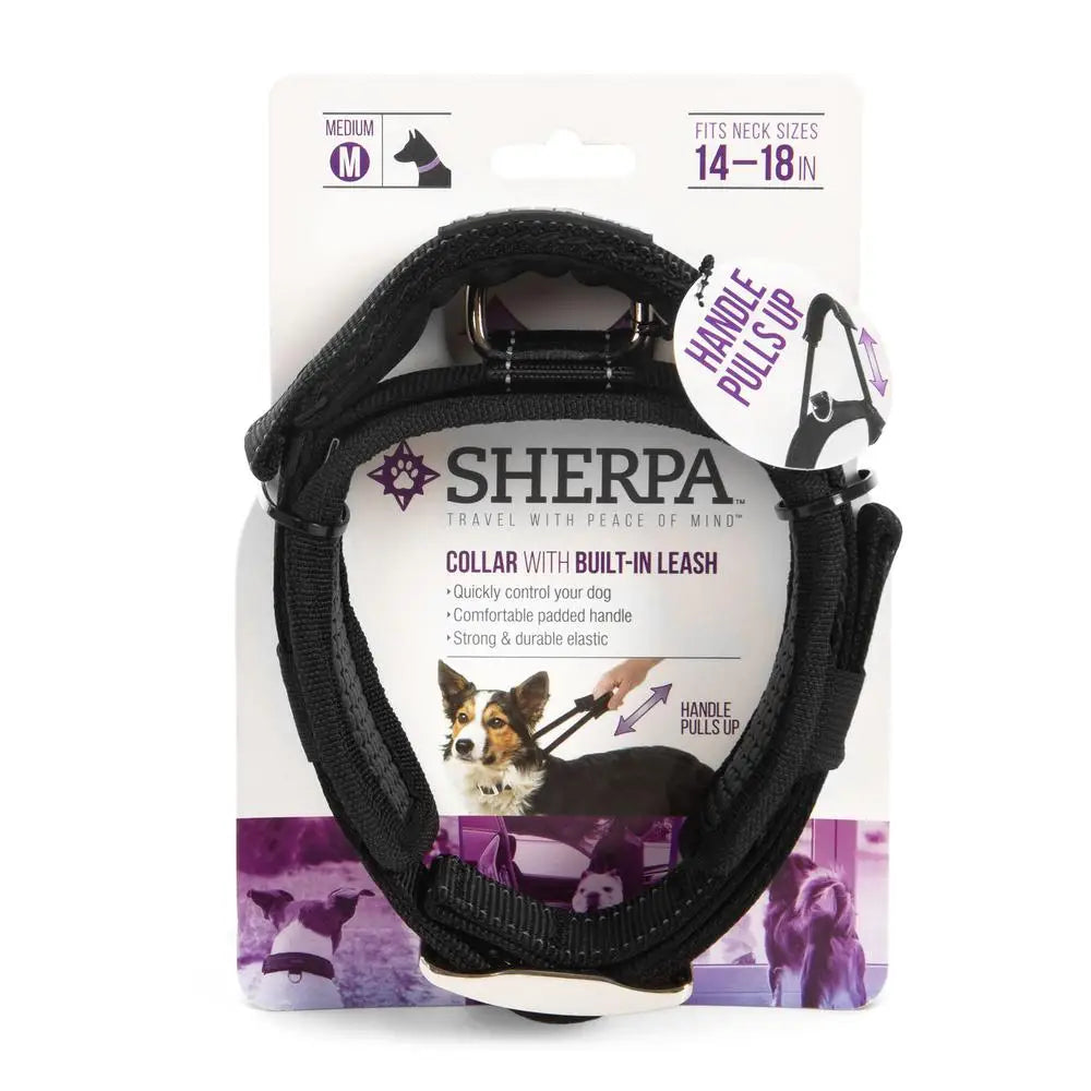 Dog Collar with Quick Grab Leash Handle Medium Black Padded Comfort Reflective Stitching Soft Nylon Pet Safety Restraint