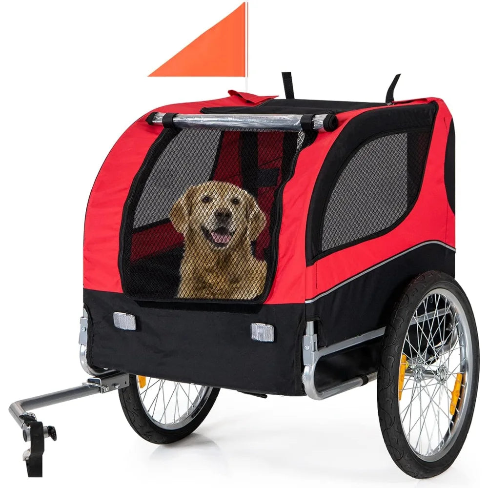 Compact Foldable Pet Bike Trailer with Easy Connect Safety Sign and Pet Gear Box