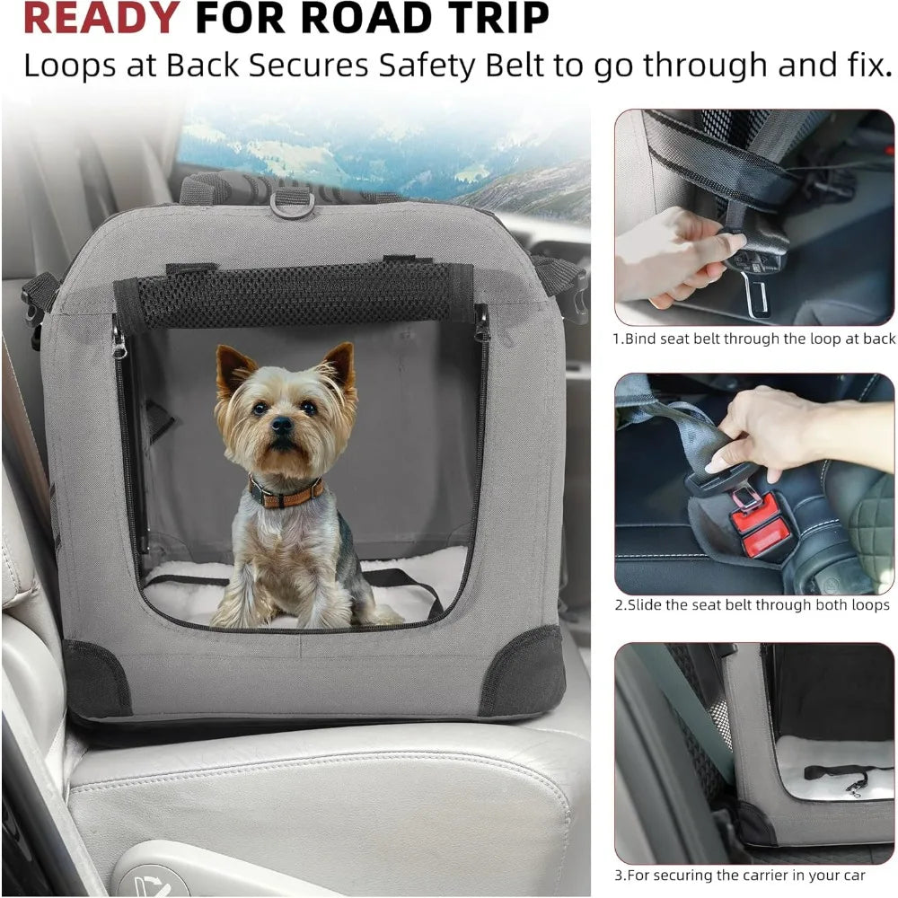 Large Cat Carrier for 2 Cats Small Medium Dogs, for Traveling with Warm Blanket Foldable Bowl and Washable Pad, Soft Pet Carrier