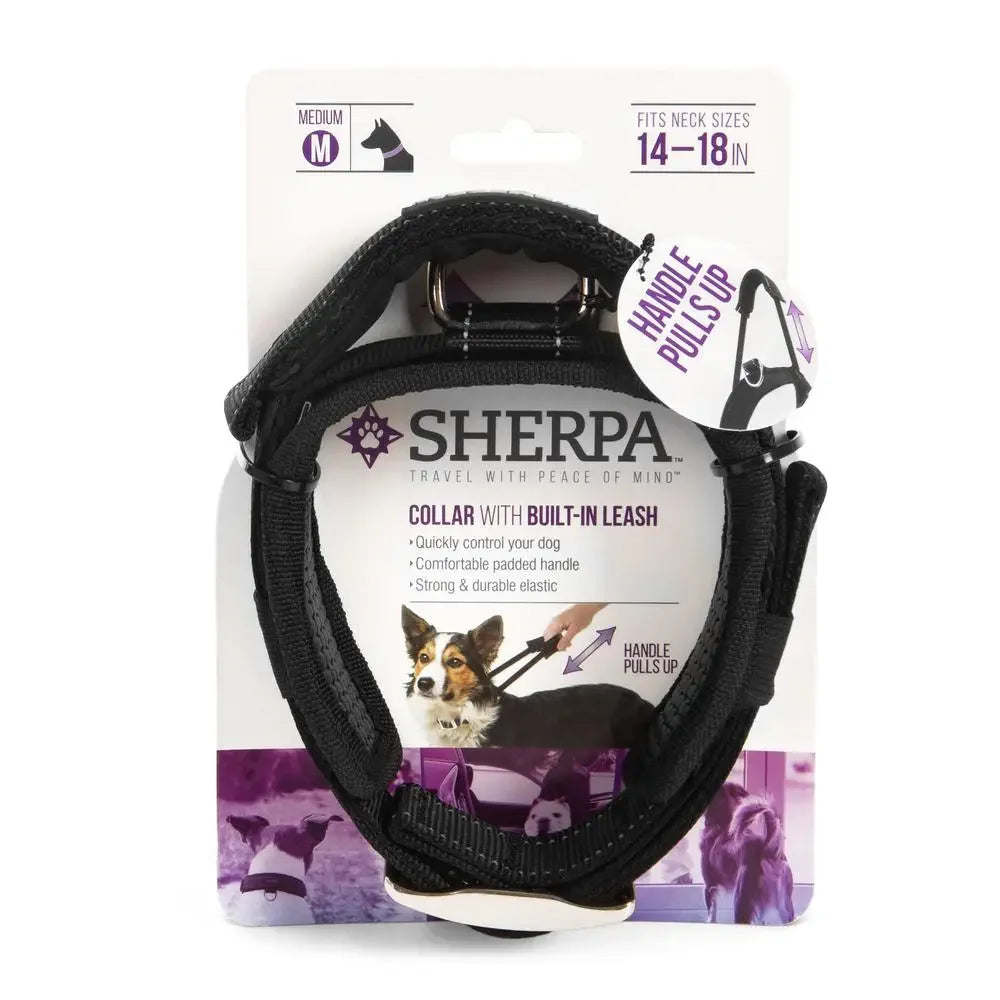 Dog Collar with Quick Grab Leash Handle Medium Black Padded Comfort Reflective Stitching Soft Nylon Pet Safety Restraint