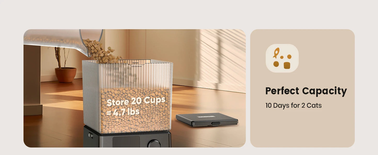 Automatic Cat Feeder for 2 Cats, 20 Cups/5L Automatic Cat Food Dispenser for Small Pets Indoor,