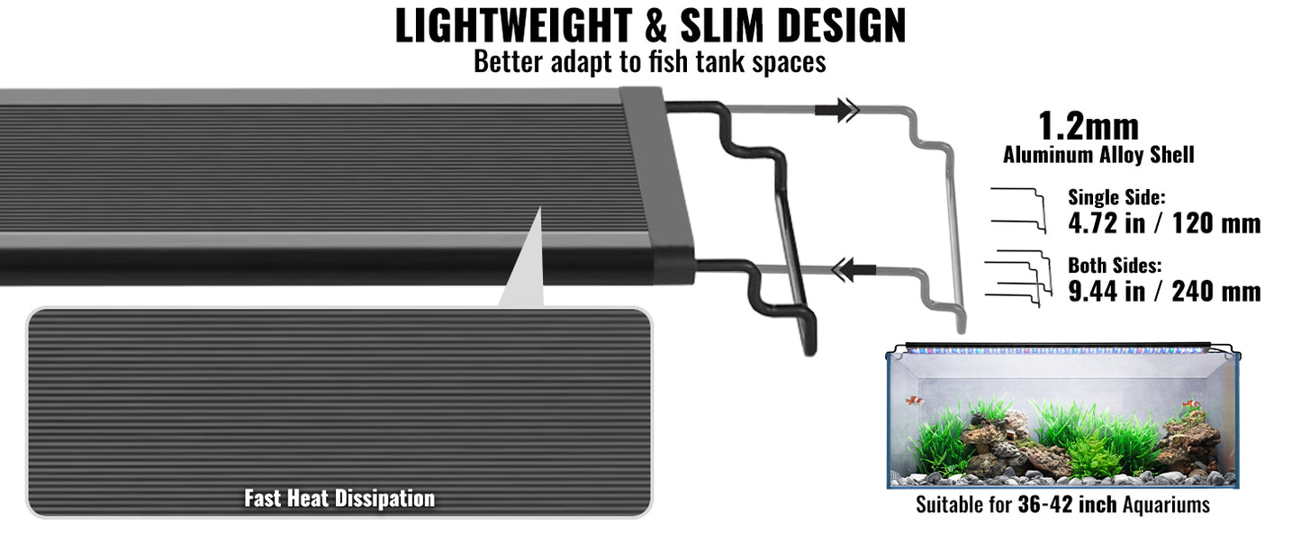 Full Spectrum Fish Tank Light with Natural Mode Adjustable Timer & 5-Level Brightness with Extendable Brackets