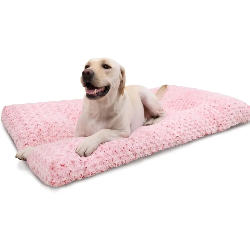 Washable Dog Bed Deluxe Plush Dog Crate Beds Fulffy Comfy Kennel Pad Anti-Slip Pet Sleeping Mat for Large