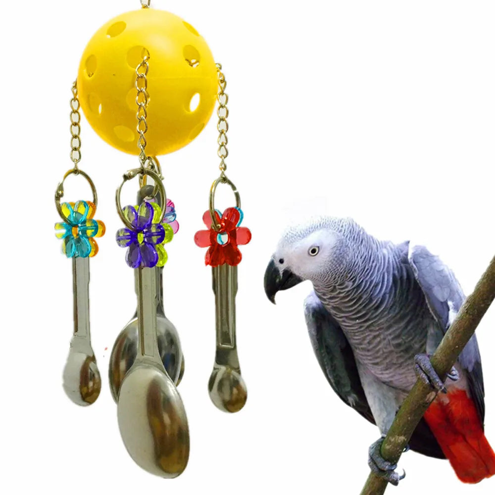 Pet Bird Toys For Parrots Swing Stainless Steel Spoons Bite Toy For Parakeet Cockatiel Bird Toys For Kids Pet Supplies New