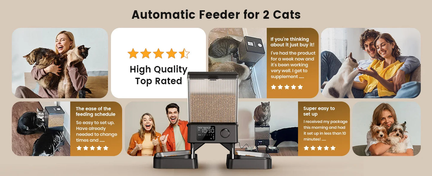 Automatic Cat Feeder for 2 Cats, 20 Cups/5L Automatic Cat Food Dispenser for Small Pets Indoor,