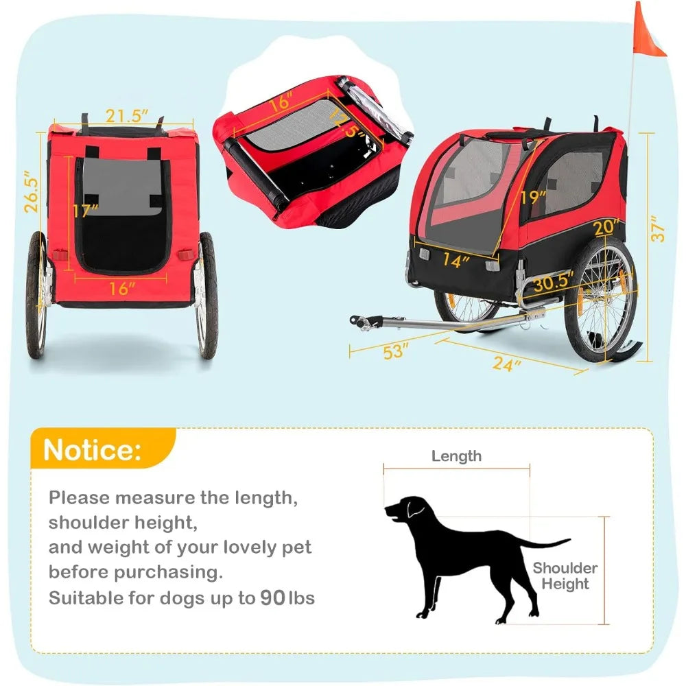 Compact Foldable Pet Bike Trailer with Easy Connect, Safety Sign, and Storage