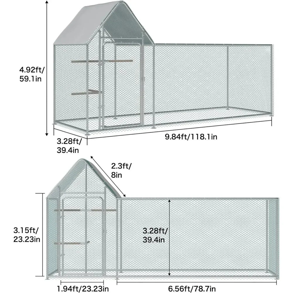 Large Metal Chicken Coop 10x3.3x5Ft