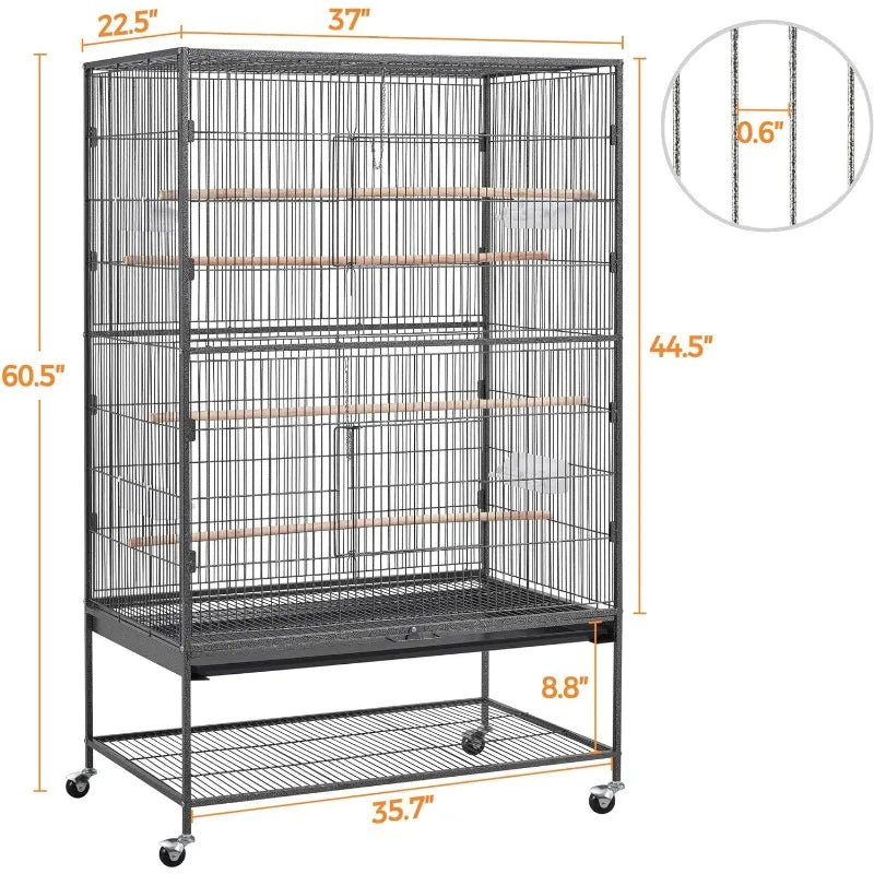 Wrought Iron Large Flight Parrot Bird Cage with Rolling Stand