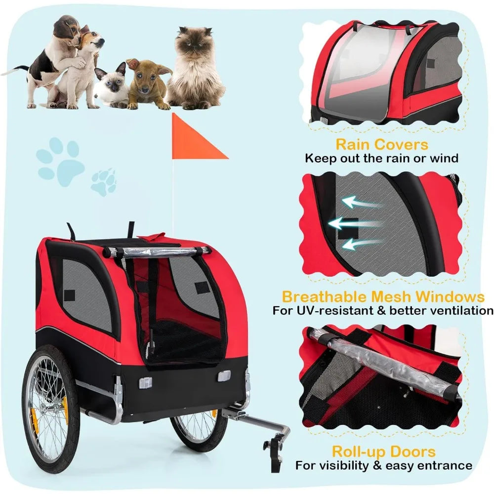 Compact Foldable Pet Bike Trailer with Easy Connect, Safety Sign, and Storage