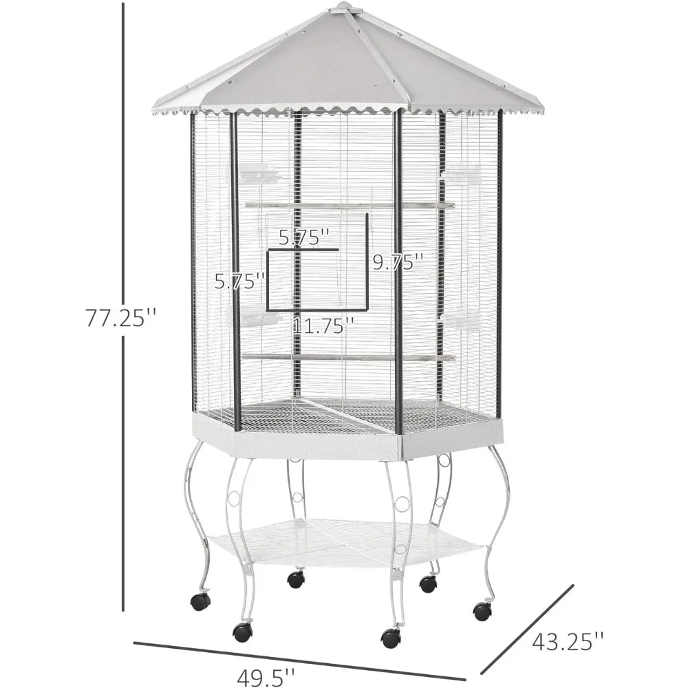 PawHut 44" Hexagon Covered Canopy Portable Aviary Flight Bird Cage With Storage