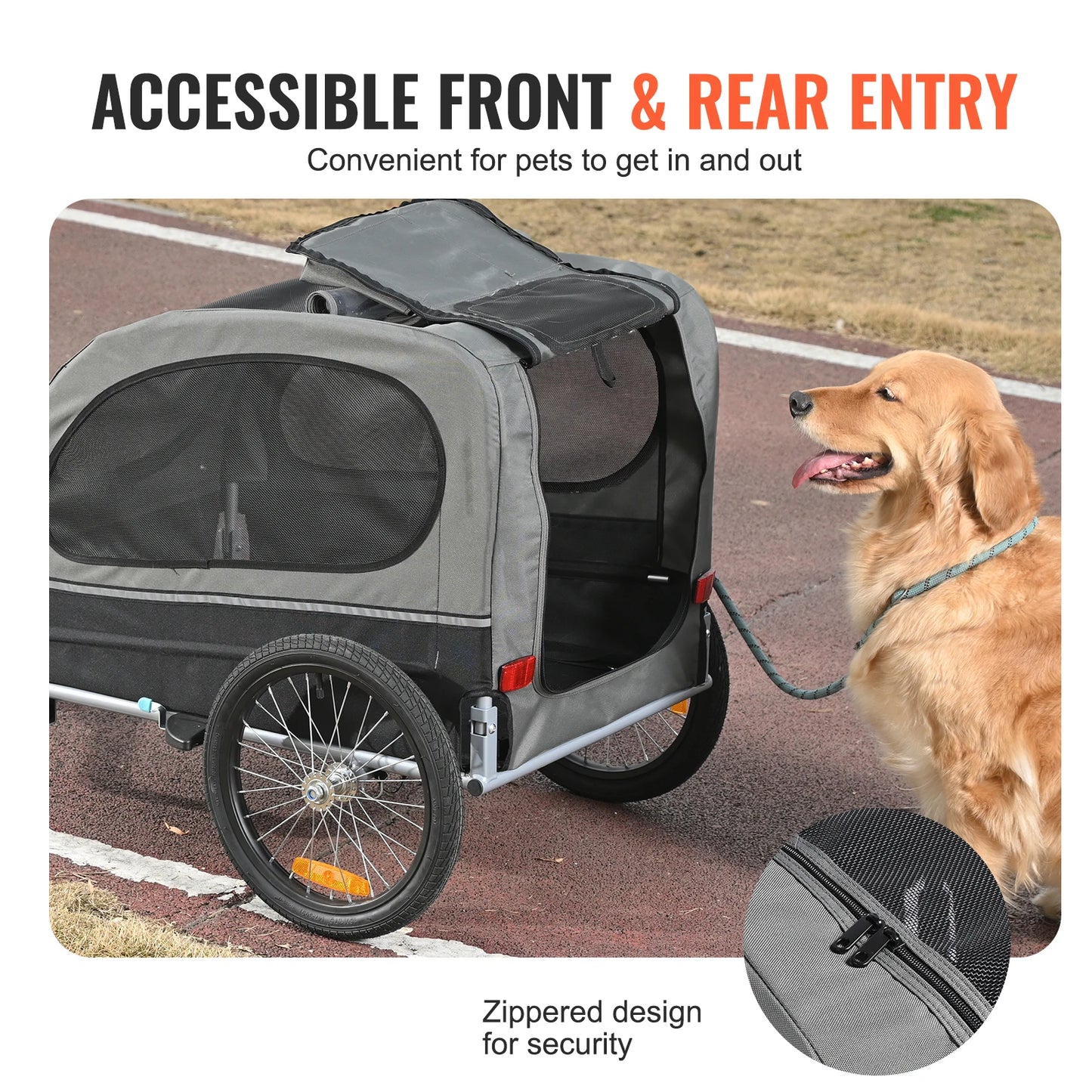 Collapsible 88 lbs Dog Bike Trailer with Wheels, Coupler, Reflectors and Flag