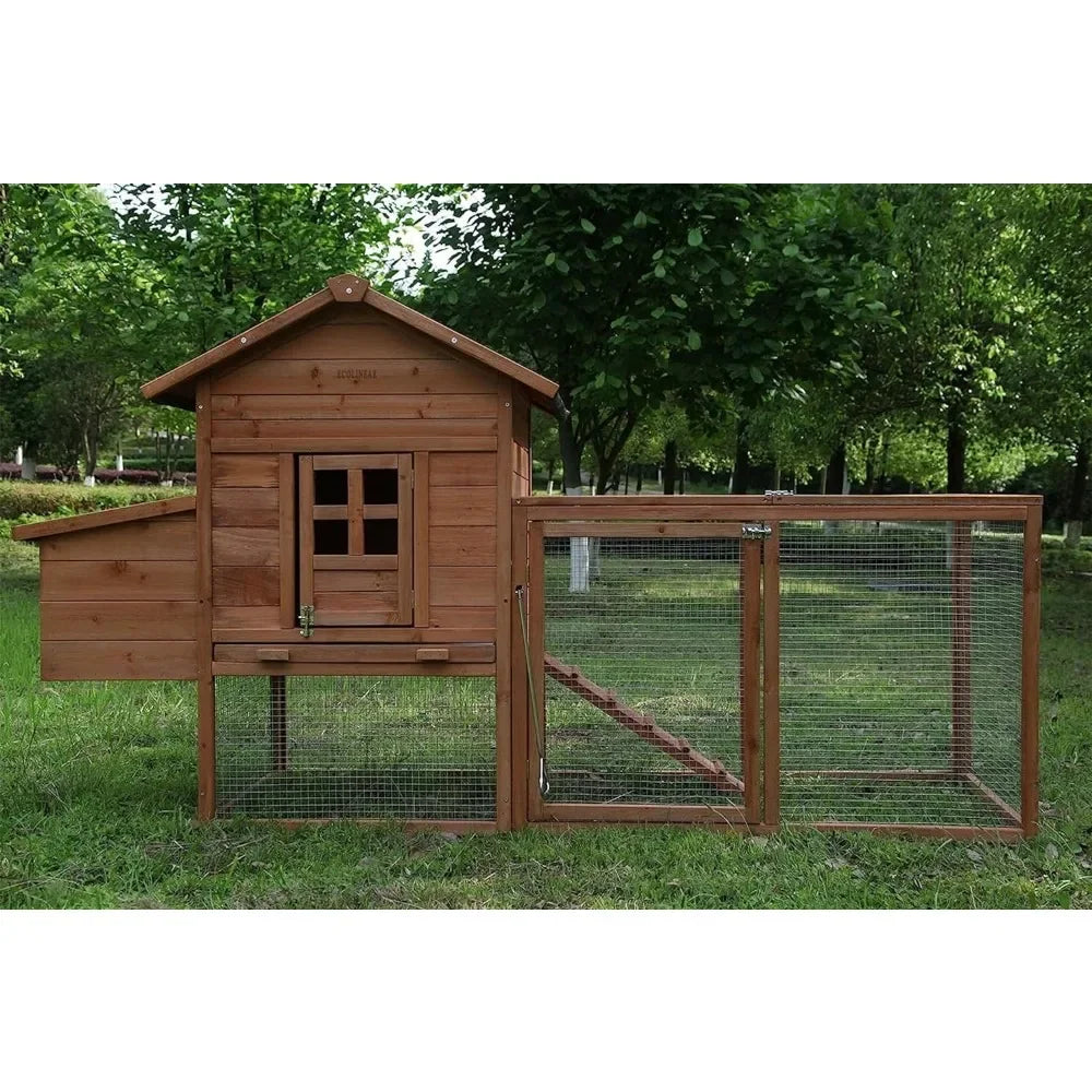 Large Chicken Coop, Waterproof Outdoor Hen House for 2-4 Chickens,Wooden Chicken House with Nesting Box,Removable Tray,PVC Cover