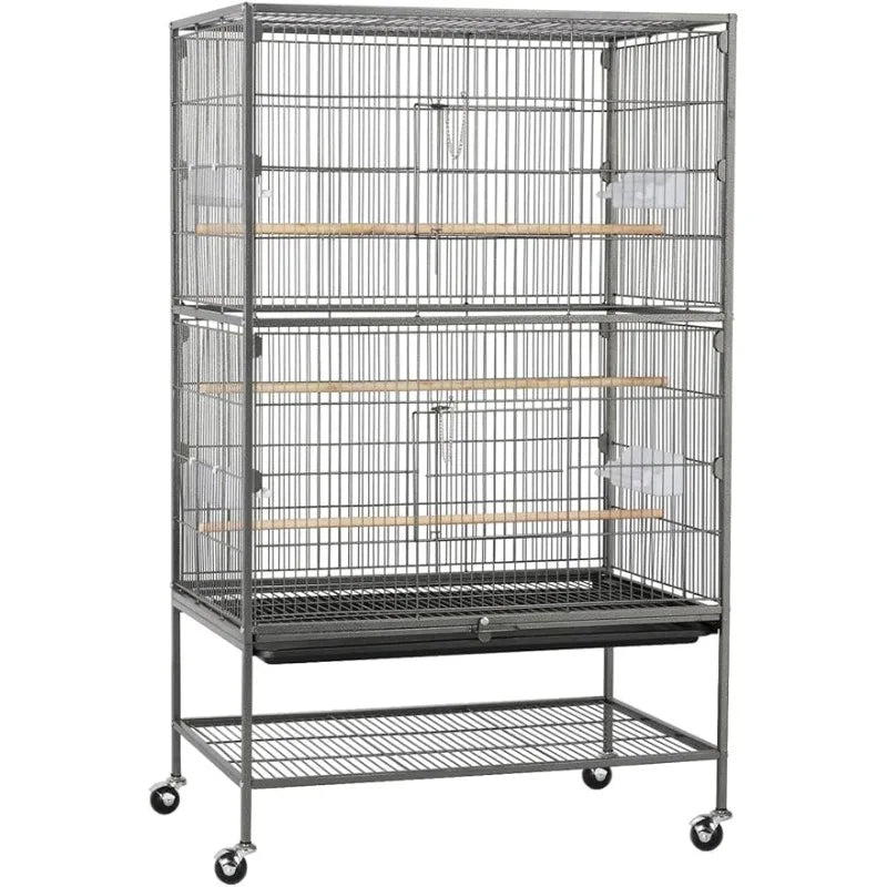 Wrought Iron Large Flight Parrot Bird Cage with Rolling Stand