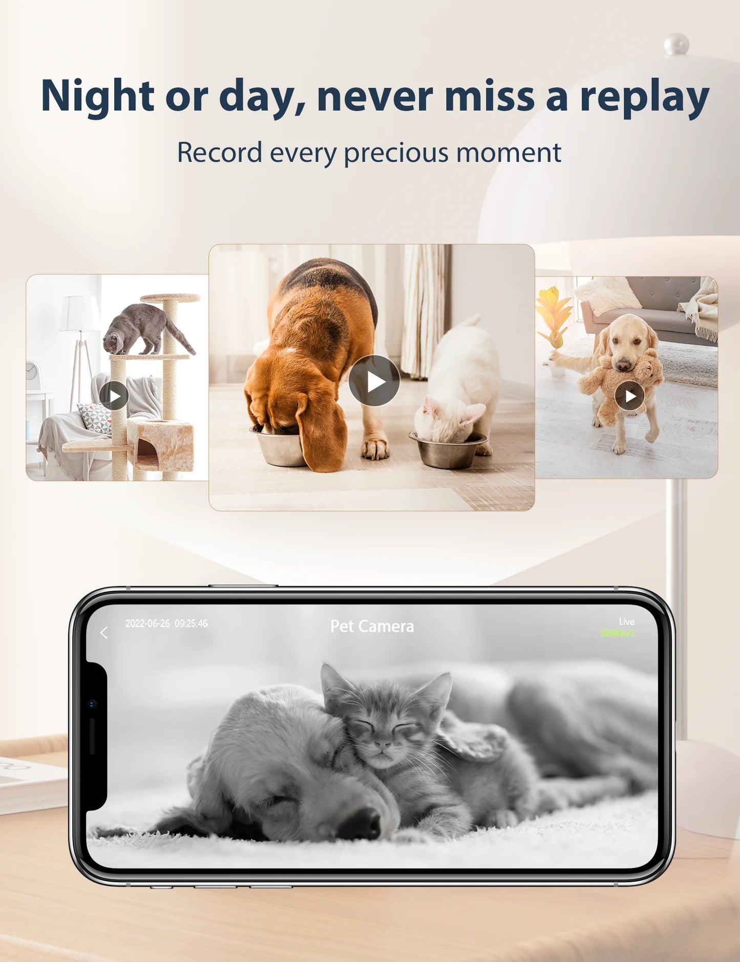 GNCC P1 Pet Camera with Phone APP, 1080P Dog Camera Indoor Security Baby Camera, , Motion Detection and Tracking, Night Vision