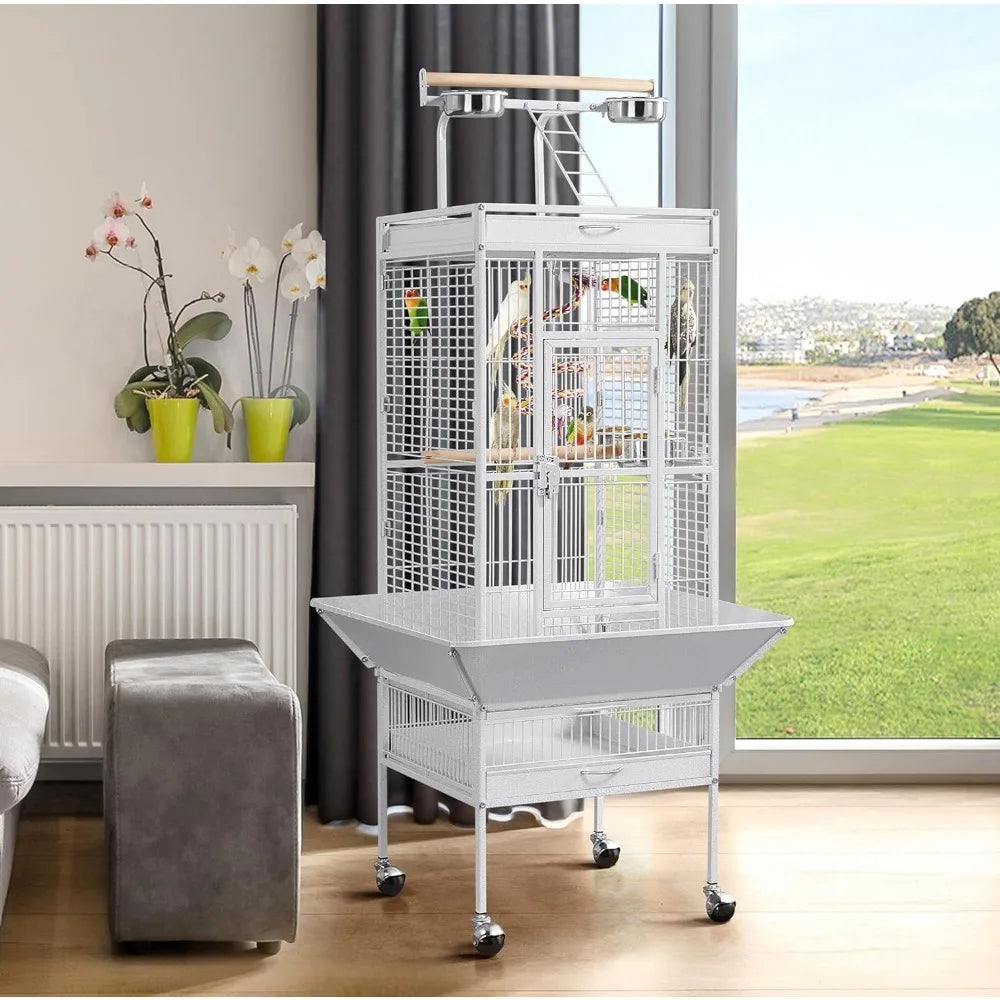 61-inch Playtop Wrought Iron Large Parrot Bird Cages with Rolling Stand