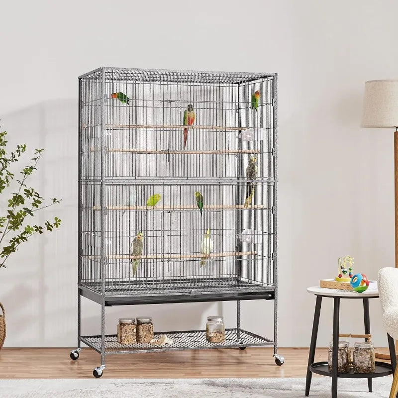 Wrought Iron Large Flight Parrot Bird Cage with Rolling Stand