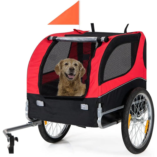 Compact Foldable Pet Bike Trailer with Easy Connect, Safety Sign, and Storage