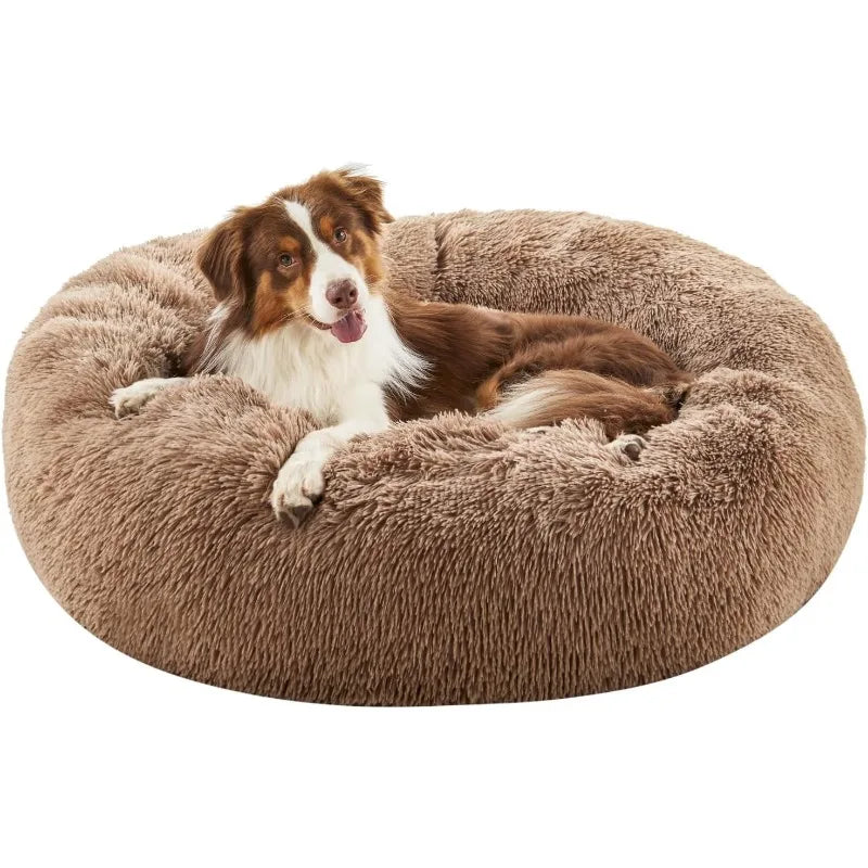 Calming Dog Bed for Small Medium Dogs, Donut Cuddler Cat Bed, Anxiety Relieving Pet Bed, Fluffy & Cozy with Self-Warming