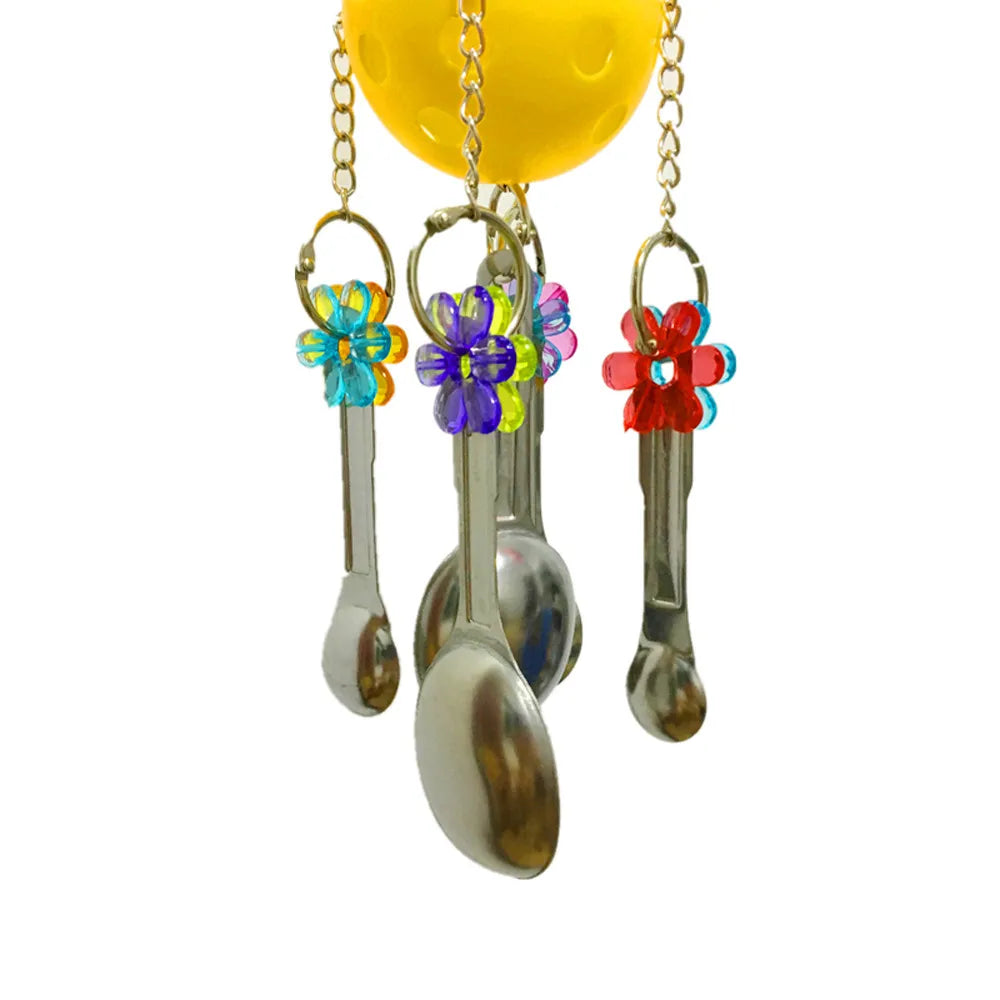 Pet Bird Toys For Parrots Swing Stainless Steel Spoons Bite Toy For Parakeet Cockatiel Bird Toys For Kids Pet Supplies New