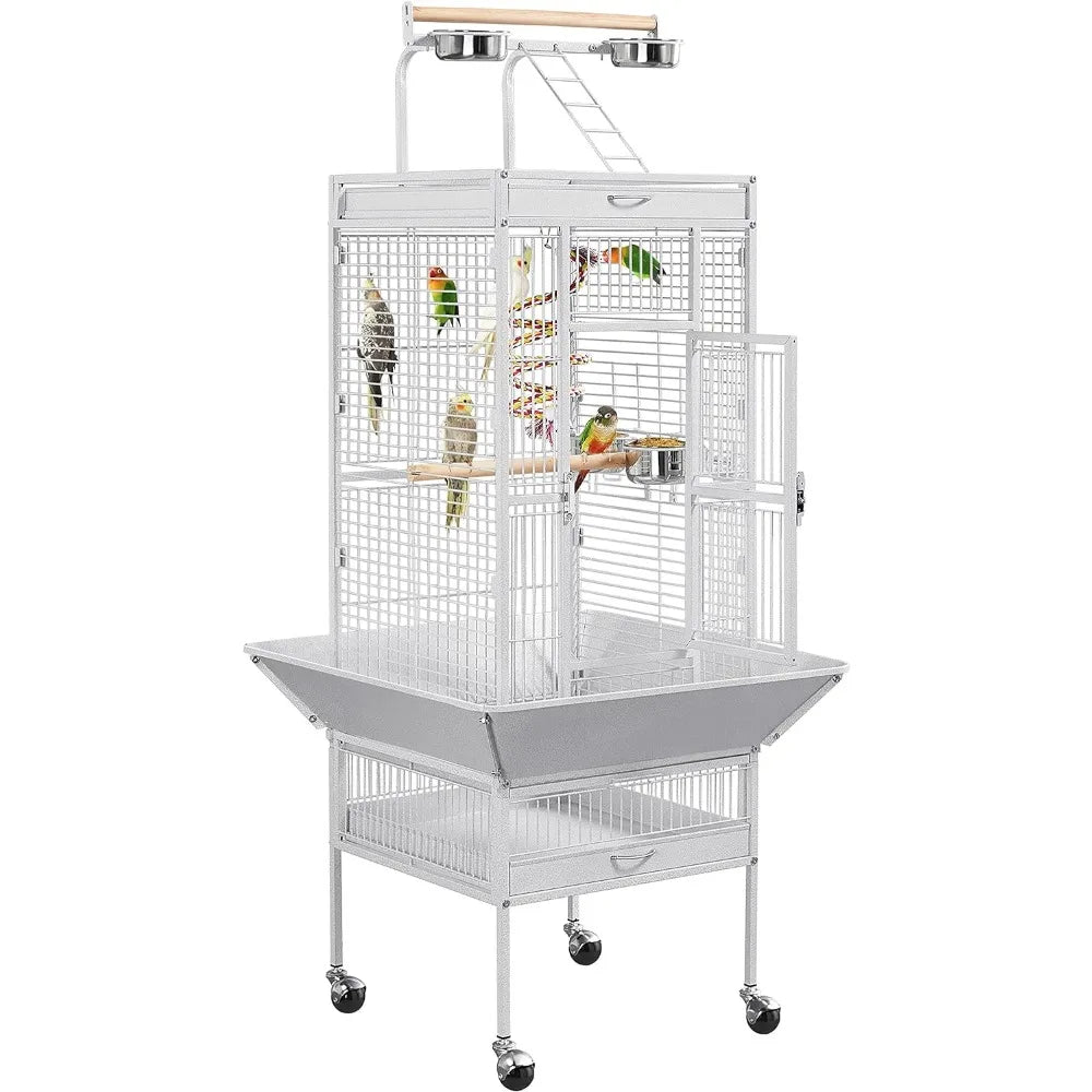 61-inch Playtop Wrought Iron Large Parrot Bird Cages with Rolling Stand