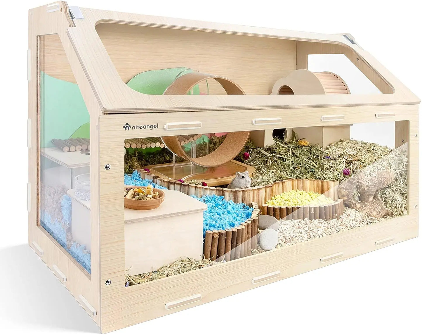 Hamster Cage W/Oblique Opening Cage Door - MDF Aspen Small Animal Cage for Syrian Dwarf Hamsters Degus Mice